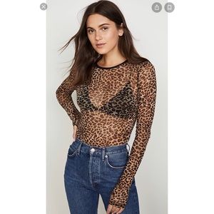 Enza Costa mesh long sleeve crew top - ocelot